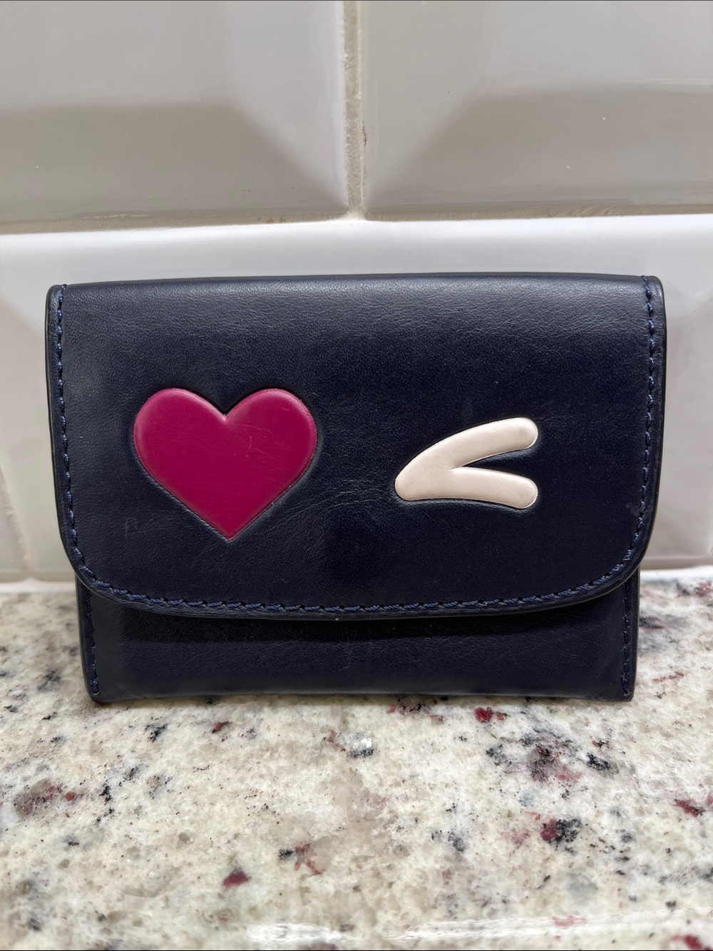 Coach Heart Wink Leather Card Case EUC